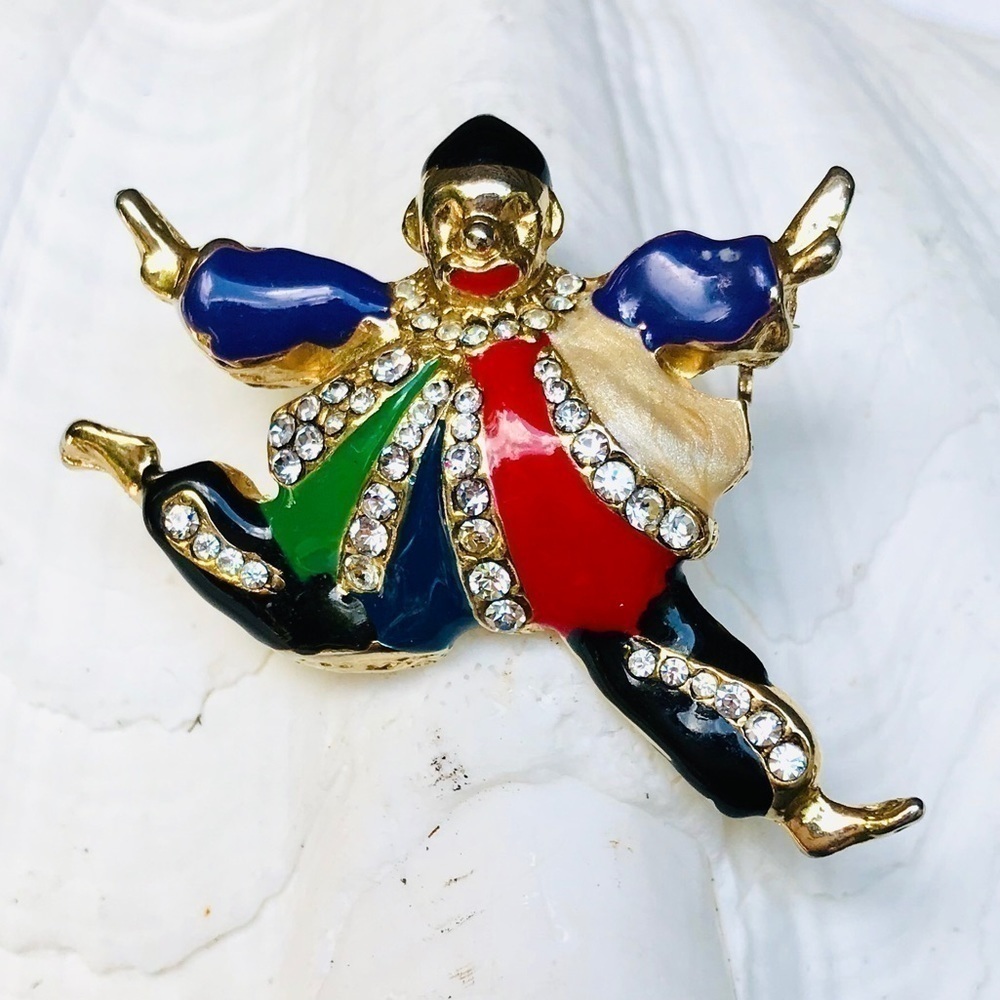 VINTAGE Clown Brooch Red/ Multi Enamel & CZ’s - Picture 6 of 16